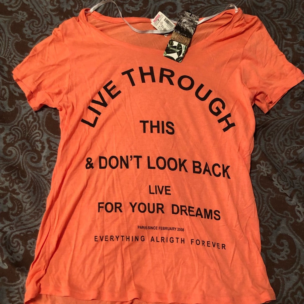 Lightweight orange tee with inspirational saying